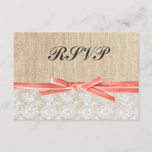 Rustique Burlap Dentelle Coral Ribbon Mariage RSVP