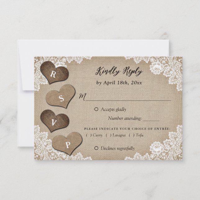 Rustique Burlap Dentelle de mariage RSVP choix de  (Devant)