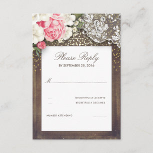 Rustique Burlap et Floral Lace Wedding Carte RSVP