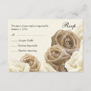 Rustique Burlap Flowers Roses mariage carte RSVP