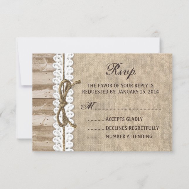 Rustique Burlap Grange Wood Twine Wedding Carte RS (Devant)