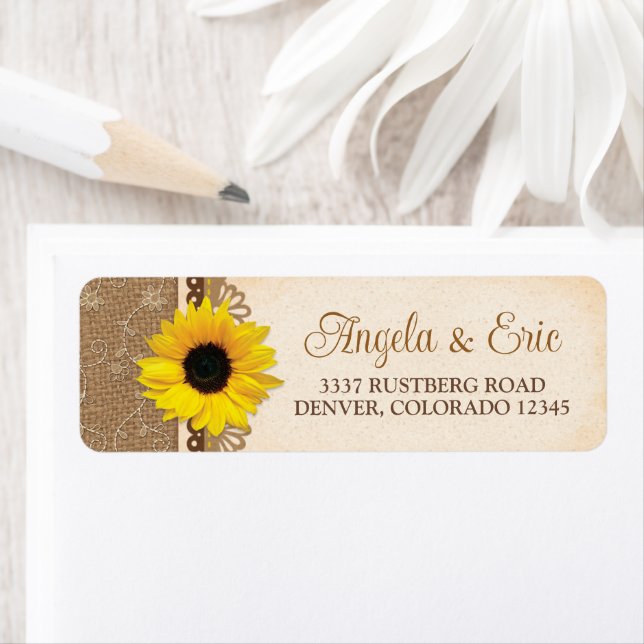 Rustique Burlap Lace Sunflower Adresse Mariage (En situation)