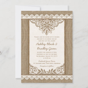 Rustique Burlap Lace Twine Bow Faire-part de maria