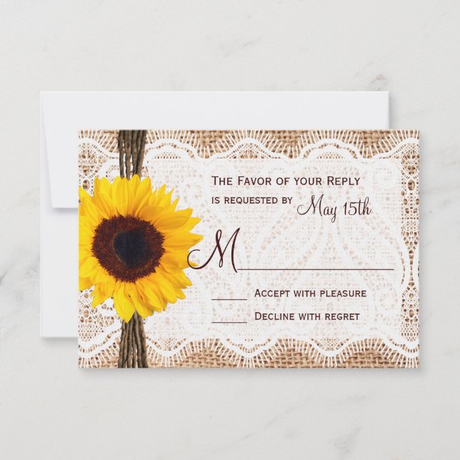 Rustique Burlap Lace Twine Sunflower Wedding RSVP (Devant)