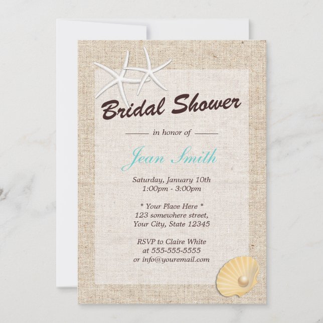 Rustique Burlap Starfish Invitations de douche nup (Devant)