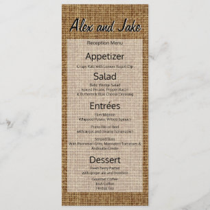 Rustique Burlap Vintage Mariage campagnard Menu Sc