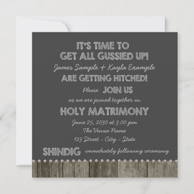 Rustique Chalkboard Redneck Wedding Invitations (Devant)