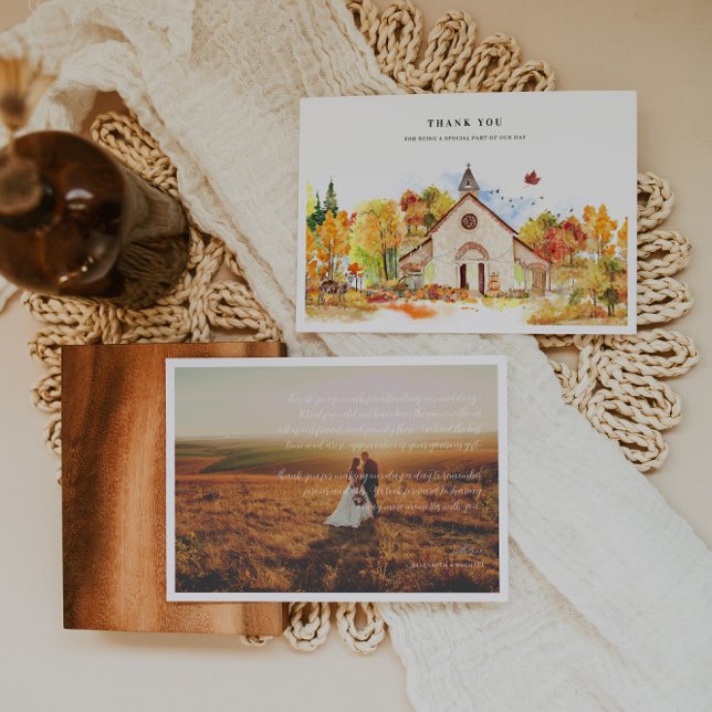 Rustique Chapelle d'automne Mariage Photo Merci (Créateur téléchargé)