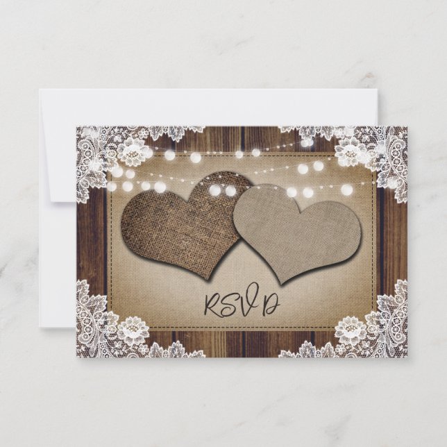Rustique Chic Burlap Coeurs Mariage RSVP Meal Choi (Devant)