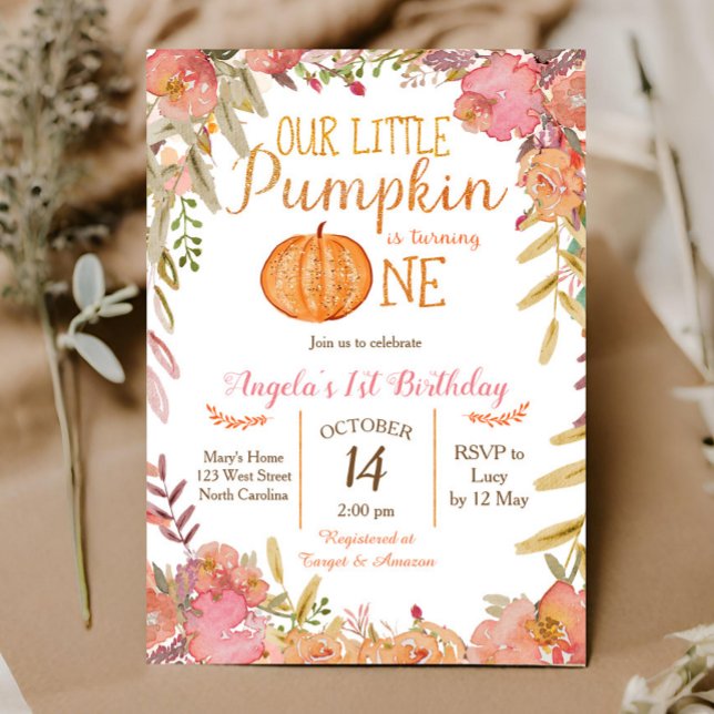Rustique Citrouille rose première invitation anniv (Créateur téléchargé)