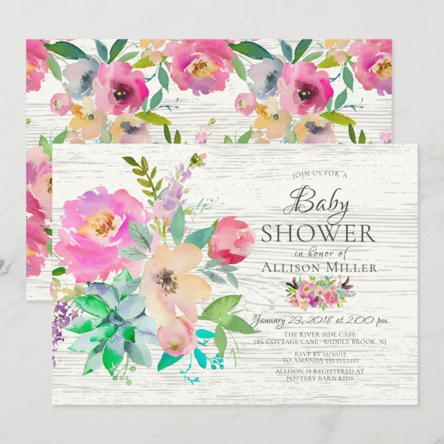 Rustique coloré Floral BÉBÉ Douche Invitations (Devant / Derrière)