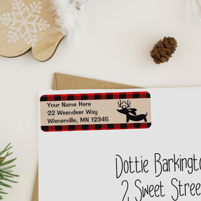 Rustique Dachshund Noël Étiquettes de adresse plai (Dachshund Rustic Christmas Card Address Labels for dachshund Moms and Dads.)