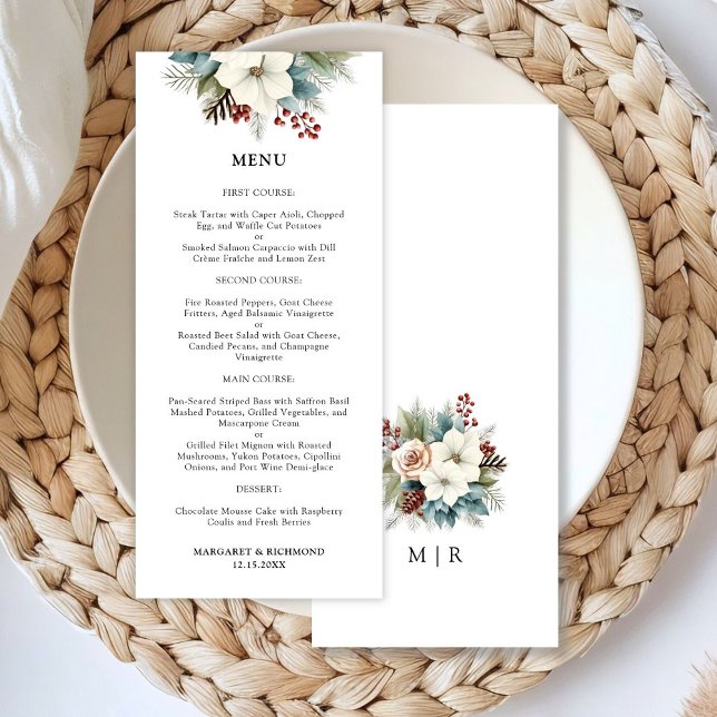 Rustique Dusty Blue Floral Winter Wedding Menu (Créateur téléchargé)