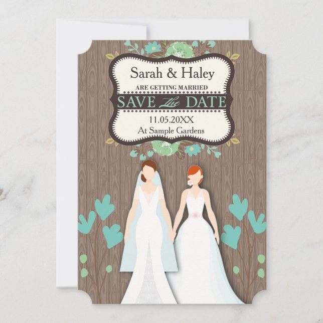 Rustique Enregistrer la carte de date, deux mariée (Devant)