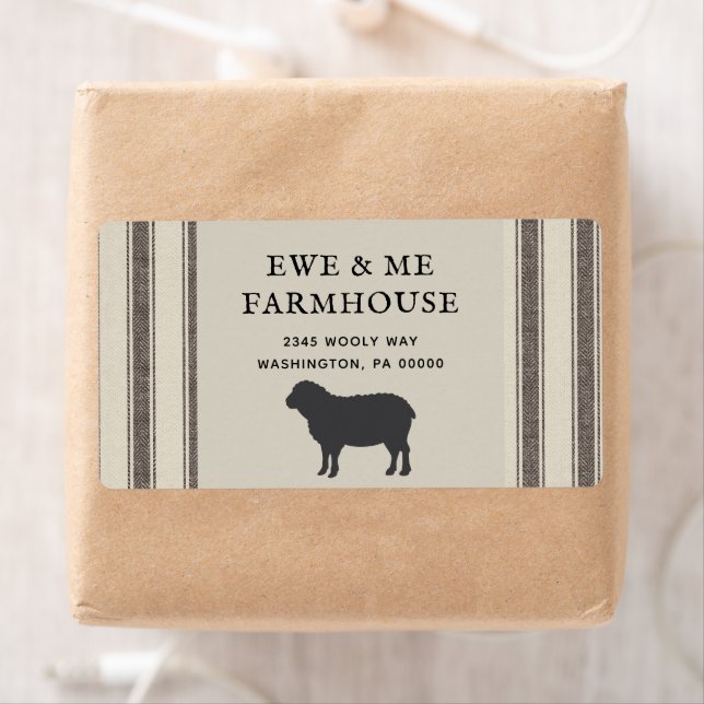 Rustique Farmhouse Style Mouton Gris Noir Étiquett (En situation)