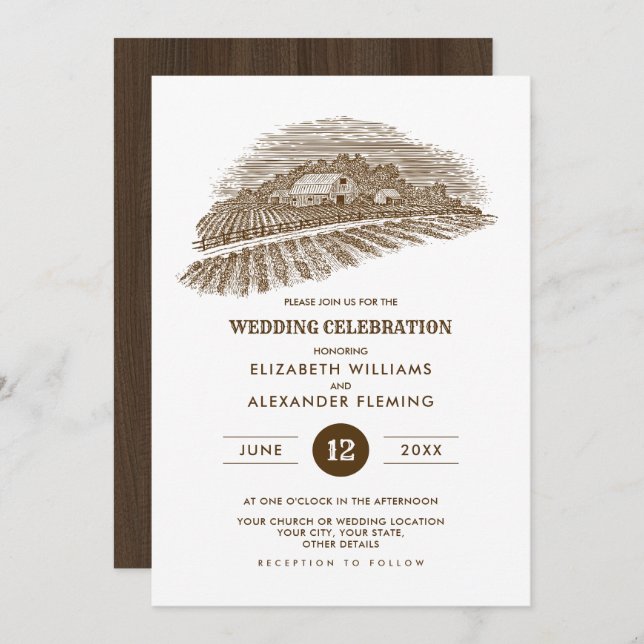 rustique | Ferme | Invitations de mariage en bois  (Devant / Derrière)