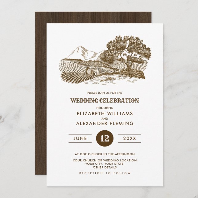 rustique | Ferme | Invitations de mariage en bois  (Devant / Derrière)