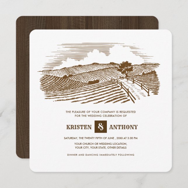 rustique | Ferme | Invitations de mariage en bois  (Devant / Derrière)