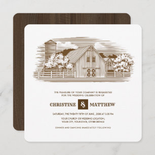 rustique   Ferme   Invitations de mariage en bois 
