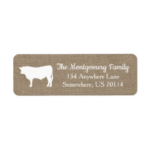 Rustique Ferme White Bull Cow & Faux Burlap