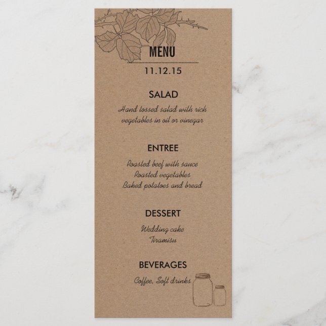 Rustique | Feuille Masonjar | Carte rack du menu m (Devant)