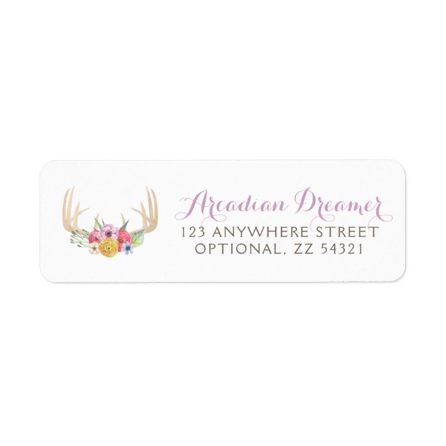 Rustique Floral Antlers Aquarelle Adresse de retou (Devant)