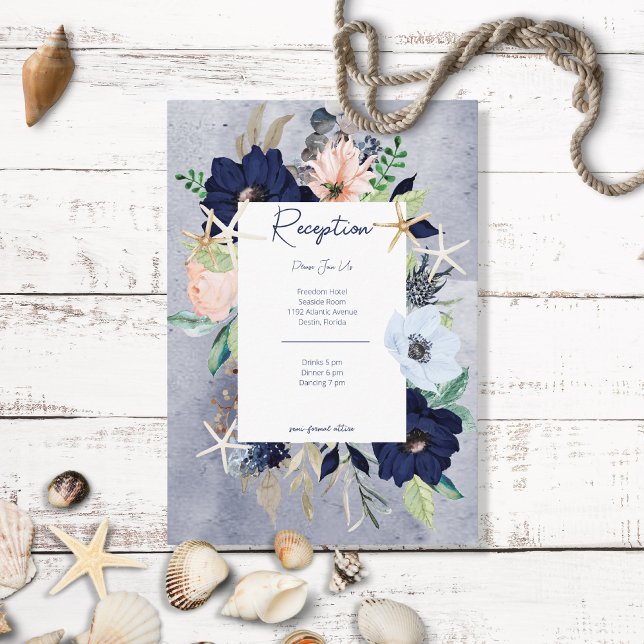 Rustique Floral Beach Carte de réception nautique (Créateur téléchargé)