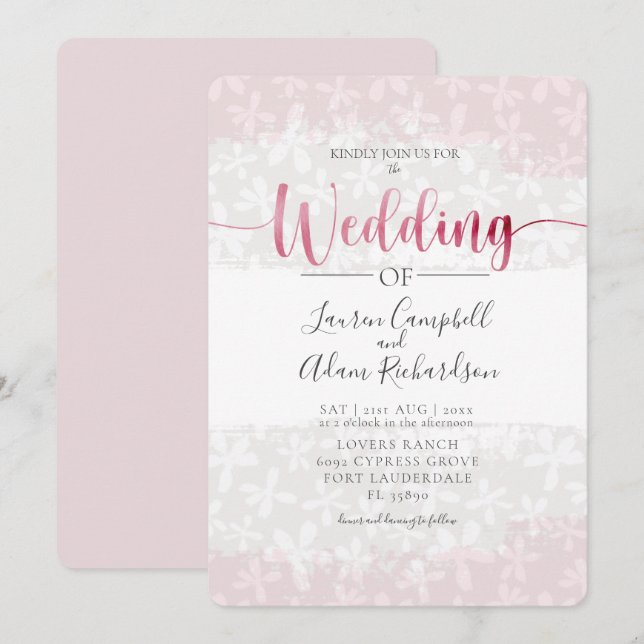 Rustique Floral Blush Faire-part de mariage rose (Devant / Derrière)