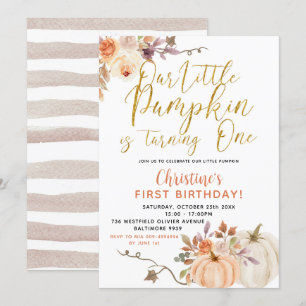 Rustique Floral Citrouille Invitation d'anniversai