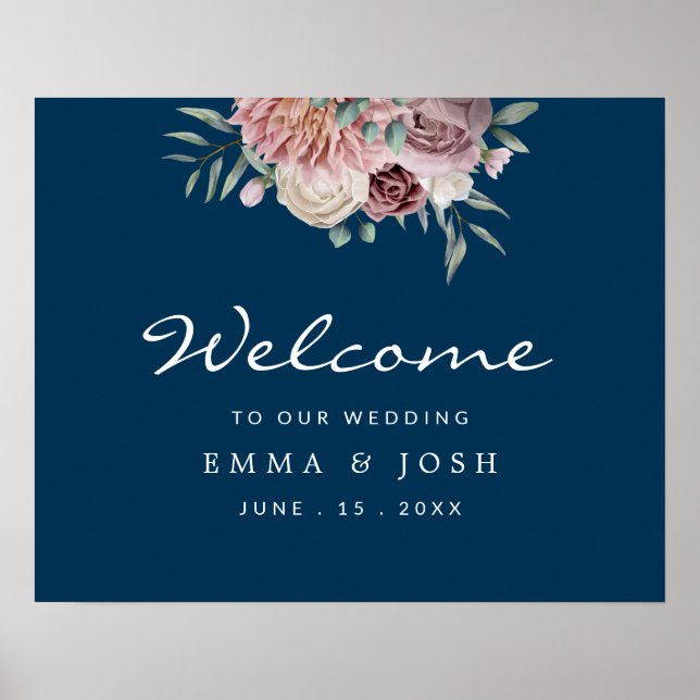 Rustique, Floral, Marine, Affiche de bienvenue Mar (Devant)
