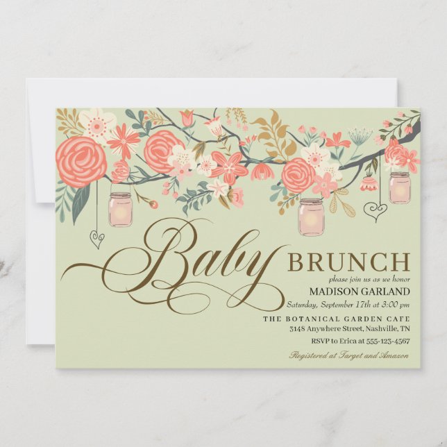 Rustique Floral Mason Jar Baby Brunch Invitation (Devant)