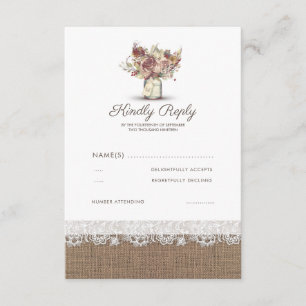 Rustique Floral Mason Jar Burlap Wedding RSVP