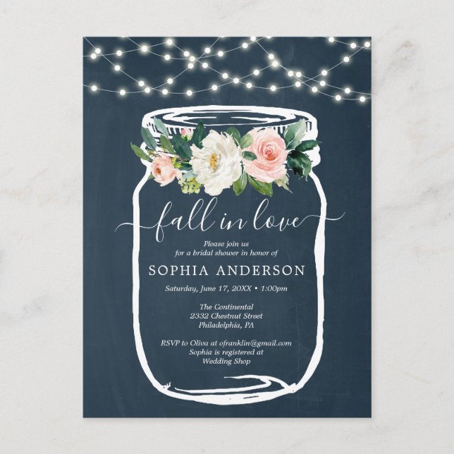 Rustique Floral Mason Jar Invitation Fête des mari (Devant)