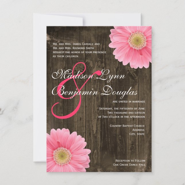 Rustique Grange Bois rose marguerite Invitations (Devant)
