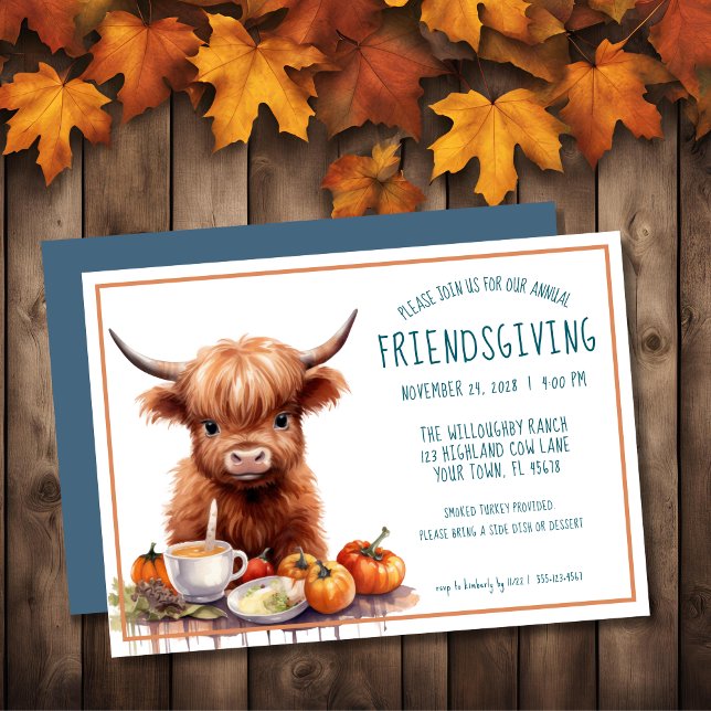 Rustique Highland Cow Friendsgiving Invitation (Créateur téléchargé)