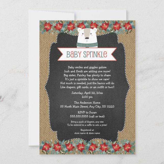 Rustique hiver Polar Ours Bébé Sprinkle invitation (Devant)