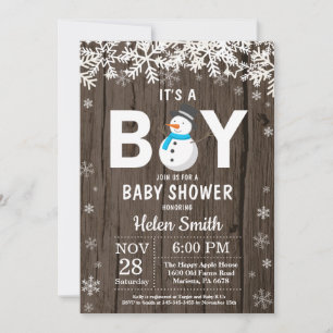 Rustique hiver Snowman Baby shower Boy Invitation