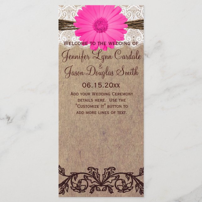 Rustique Hot rose Gerber Daisy Programme de mariag (Devant)