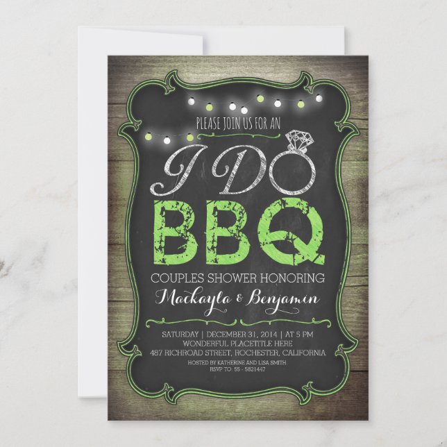 rustique I do BBQ couples invitation douche - vert (Devant)