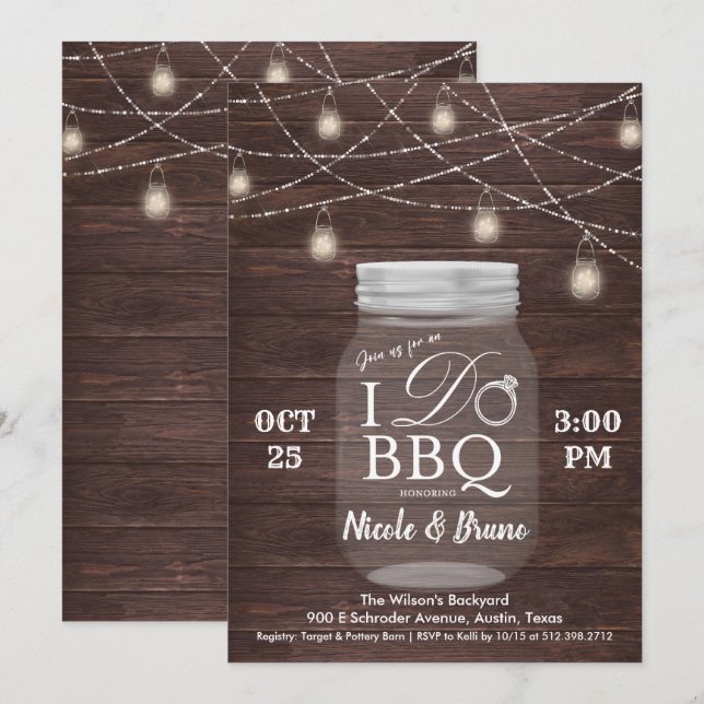 Rustique I DO BBQ Mason Jar Invitation (Devant / Derrière)