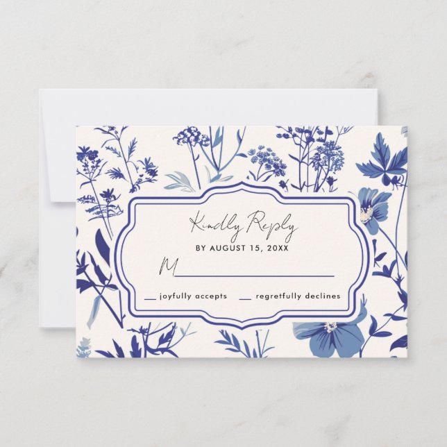 Rustique Indigo Blue Fleur sauvage Wedding RSVP (Devant)