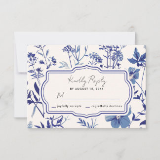 Rustique Indigo Blue Fleur sauvage Wedding RSVP