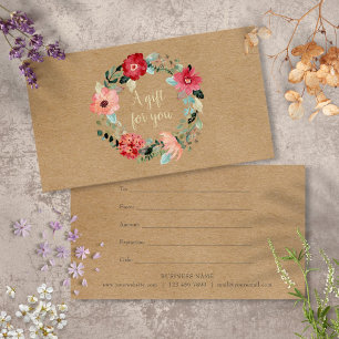Rustique joli Floral Garland certificat cadeau
