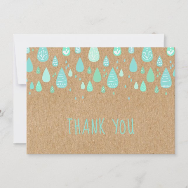 Rustique Kraft Mint Green Raindrops Script Merci (Devant)