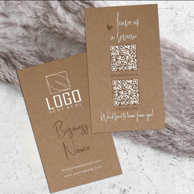 Rustique Kraft papier QR Code Carte de visite (Rustic Kraft paper QR Code Business Card #qrcode #addlogo #zazzlemade #twoqrcode #socialmedia)