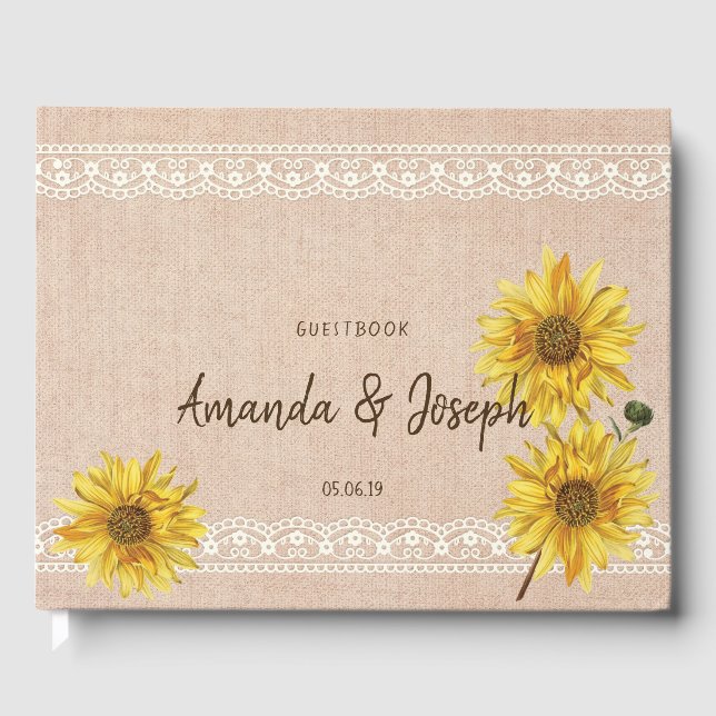 Rustique Lace & Burlap Sunflowers Mariage Livre d' (Recto)