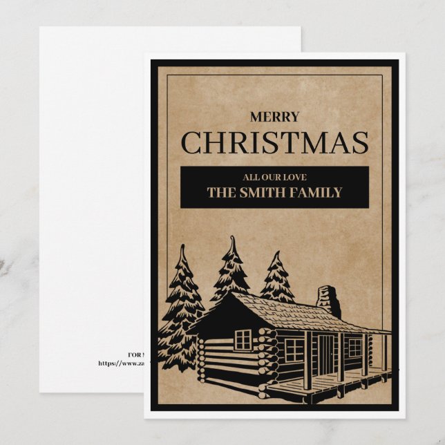 Rustique Maison en bois Joyeux Noël Carte de vacan (Devant / Derrière)