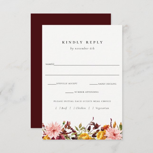 Rustique Mariage Automne RSVP Avec Carte Choix De  (Devant / Derrière)