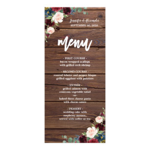 Rustique Marsala Bourgogne Floral Menu Mariage