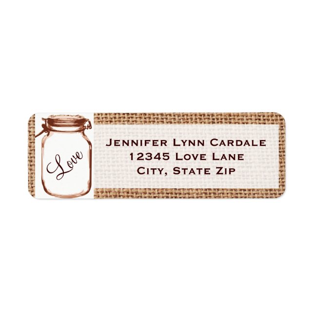 Rustique Mason Jar Burlap Mariage Étiquettes de ad (Devant)